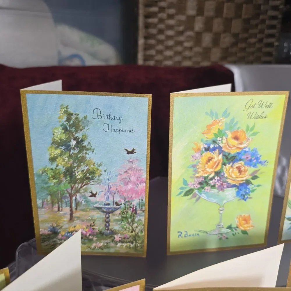 Vintage Box of 10 Greeting Cards Envelopes Painted by Richard Bauer By Mouth